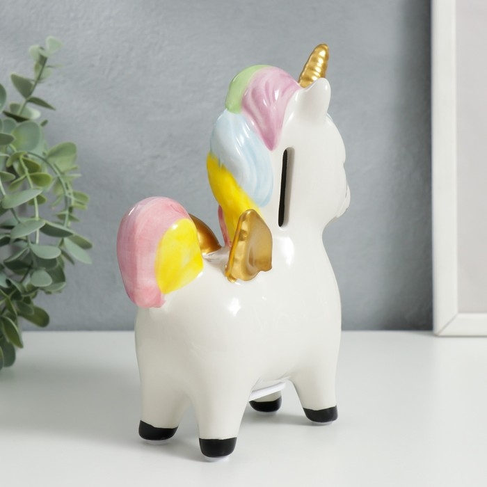 Копилка керамика Копилка керамика "Единорожка с золотыми крылышками и рогом" 15,5х6,9х18 см