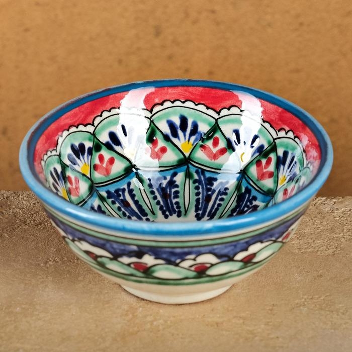 Пиала чайная Риштанская керамика  Пиала чайная Риштанская керамика "Узоры" большая, 11 см, микс