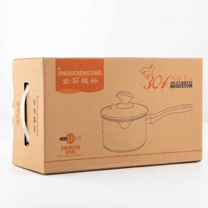 Ковш из нержавеющей стали для молока, d=17,5, с крышкой, пластиковая ручка, 304 сталь, толщина 0,5 мм, индукция Ковш из нержавеющей стали для молока, d=17,5, с крышкой, пластиковая ручка, 304 сталь, толщина 0,5 мм, индукция