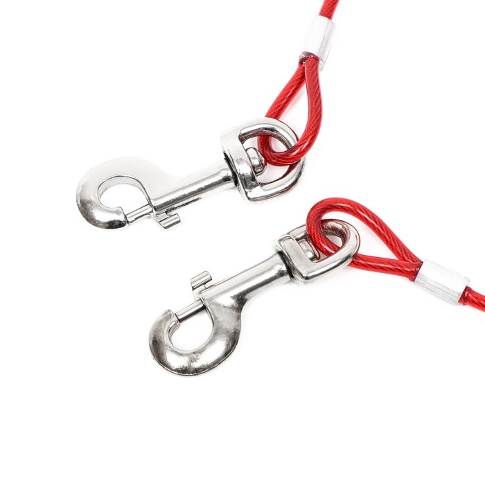 Трос для привязи собак с 2 карабинами, 5 м, толщина троса 5 мм Трос для привязи собак с 2 карабинами, 5 м, толщина троса 5 мм