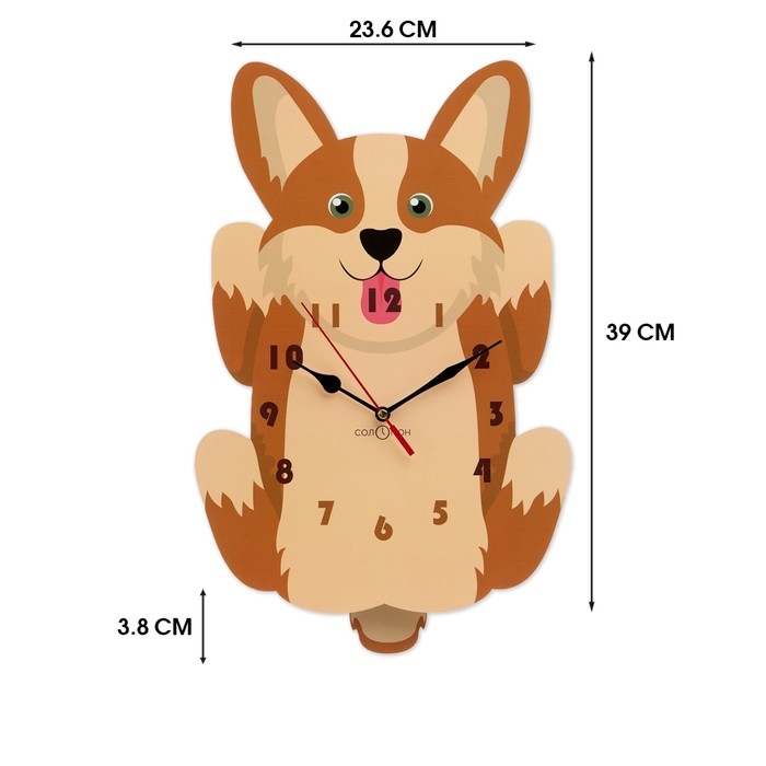 Часы настенные детские "Корги", бесшумные, с маятником, 24 х 39 см, АА