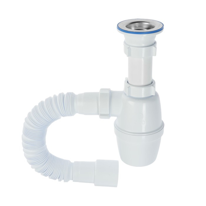 Сифон для мойки ORIO A-4001, 1 1/2 Сифон для мойки ORIO A-4001, 1 1/2"х40 мм, нерж. решетка, с гофрой 40х40/50мм