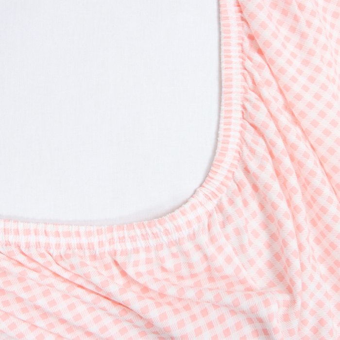 Простыня на резинке Клетка 140х200х20см, розовый, трикотаж 110г/м хл100%