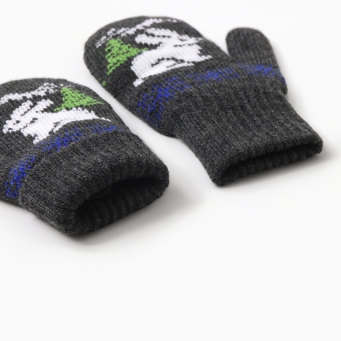 Новый год. Варежки двойные детские  Новый год. Варежки двойные детские "Зайчик", цвет серый, р-р 14