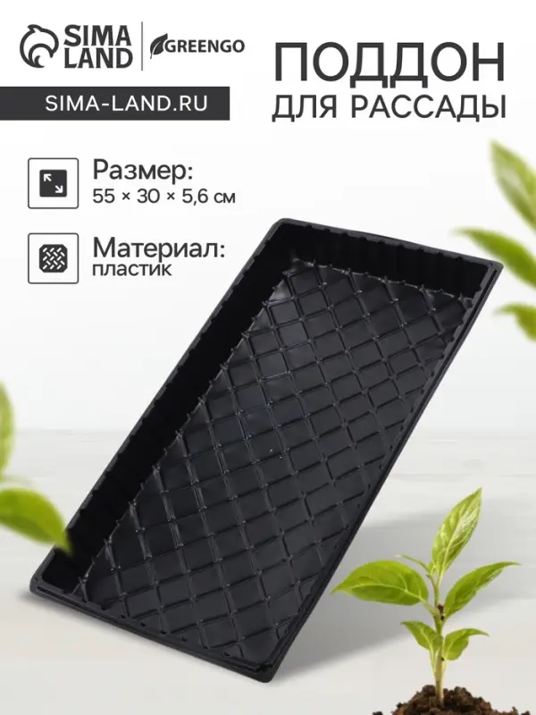 Поддон для рассады, 55&times;30&times;5.6 см, пластик, чёрный, дно МИКС, Greengo
