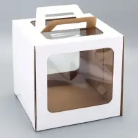 Коробка под торт 2 окна, с ручками, белая, 26&times;26&times;26 см