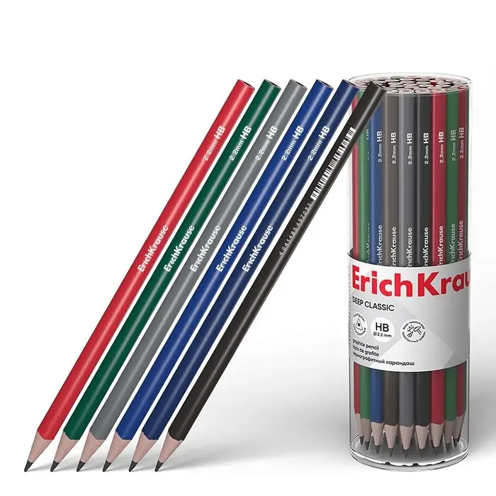 Карандаш чернографитных ErichKrause "Deep Classic triangular", НВ, грифель d=2,2 мм, дерево, трехгранный, в тубусе, микс Карандаш чернографитных ErichKrause "Deep Classic triangular", НВ, грифель d=2,2 мм, дерево, трехгранный, в тубусе, микс