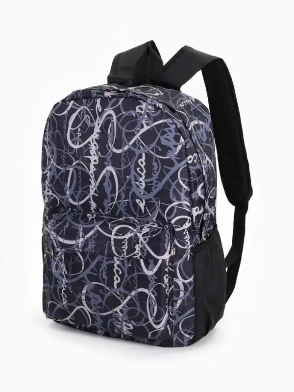 Рюкзак школьный на молнии, с карманами, с надписями, размер 30&times;13&times;42 см, чёрный