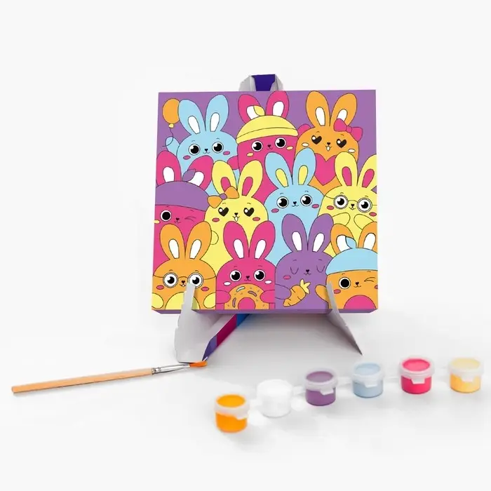 Картина по номерам для детей на подставке «Милые зайчата», 15 х 15 см Картина по номерам для детей на подставке «Милые зайчата», 15 х 15 см