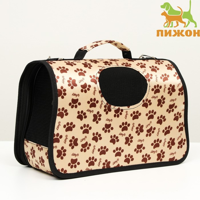 Сумка - переноска для животных  Сумка - переноска для животных "Лапки Happy", бежевая, размер L, 53 х 21 х 29 см
