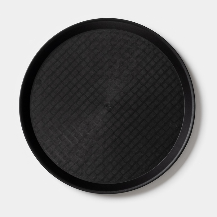 Поднос круглый Доляна Brick, пластик, d=28 см, чёрный Поднос круглый Доляна Brick, пластик, d=28 см, чёрный