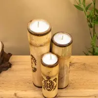 Свеча в бамбуке тройная «Экзотика», 13×15×30 см, 100 мл, бежевая