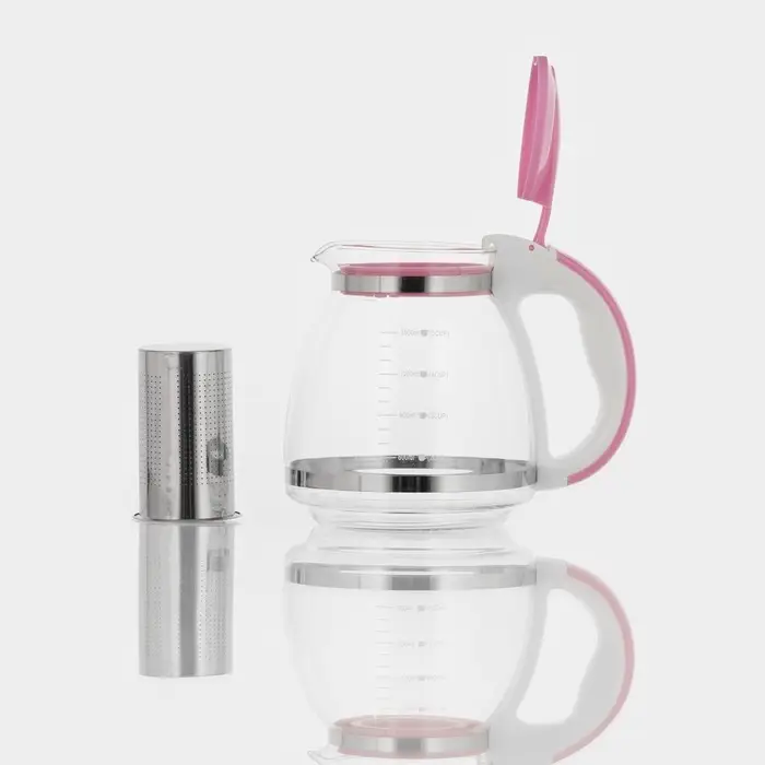 Заварочный чайник, 1.5 л, с металлическим ситом, стекло, МИКС