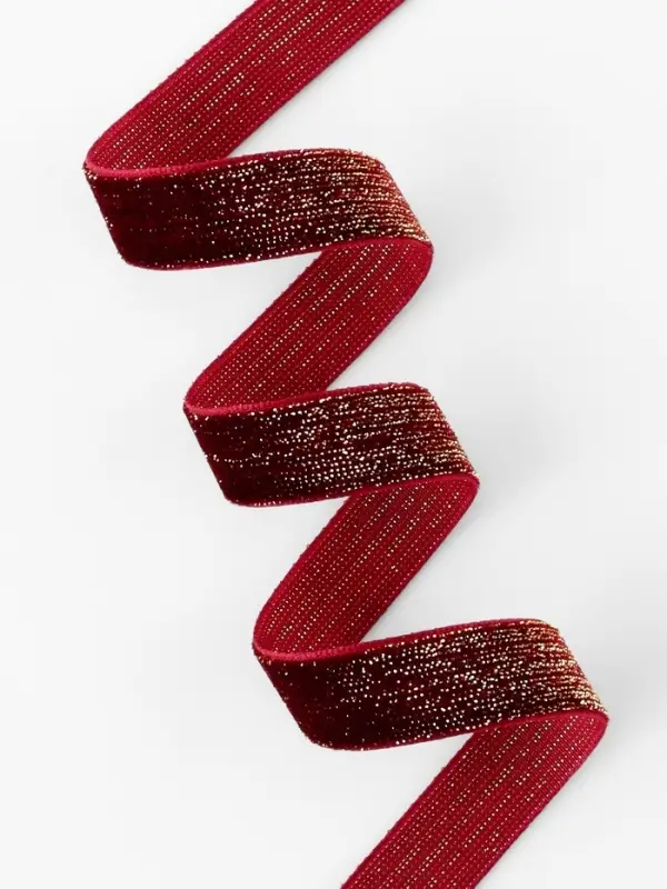 Лента бархатная, с золотым люрексом, 15 мм, 18&plusmn;1 м, бордовая №46