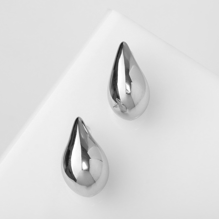 Серьги пластик «Капля» изогнутая мини, цвет серебро Серьги пластик «Капля» изогнутая мини, цвет серебро