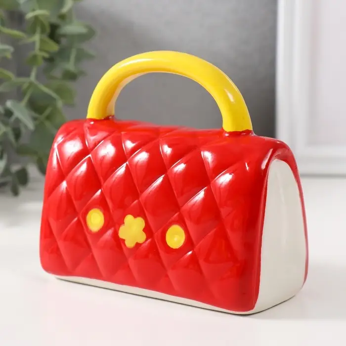 Копилка для денег &laquo;Стёганная красная сумочка с цветком&raquo;, керамика, 12&times;6&times;10.8 см