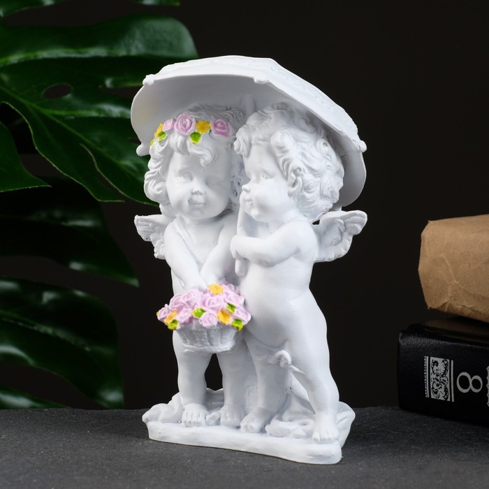 Фигура  Фигура "Ангелочки под зонтом" белый 9х11х15см