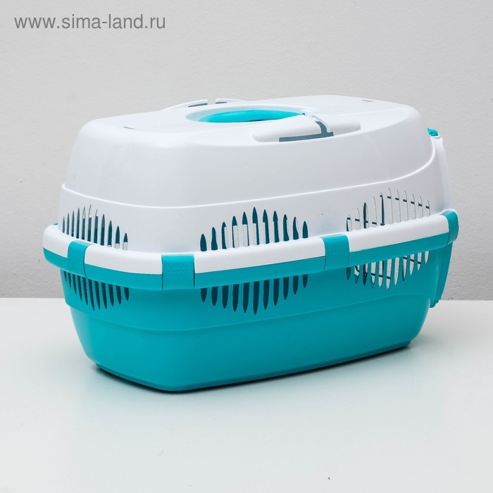 Переноска для животных до 9 кг  Переноска для животных до 9 кг "Пижон", металлическая дверь, 43х29х27,5 см, бело-бирюзовая