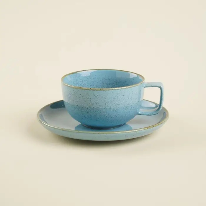 Чайная пара фарфоровая SL Home «Аззура», 2 предмета: чашка 300 мл, блюдце d=16,5 см, цвет бирюзовый