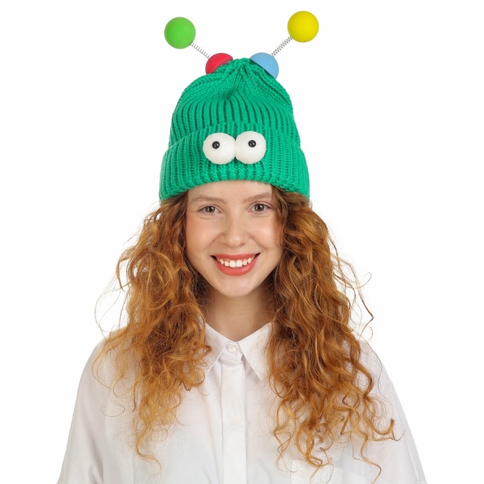 Карнавальная шапка  Карнавальная шапка "Глазастик" с рожками р-р 56-58, цвет зеленый