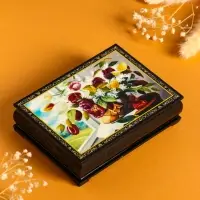 Шкатулка «Цветы в корзине», 10×14 см, лаковая миниатюра