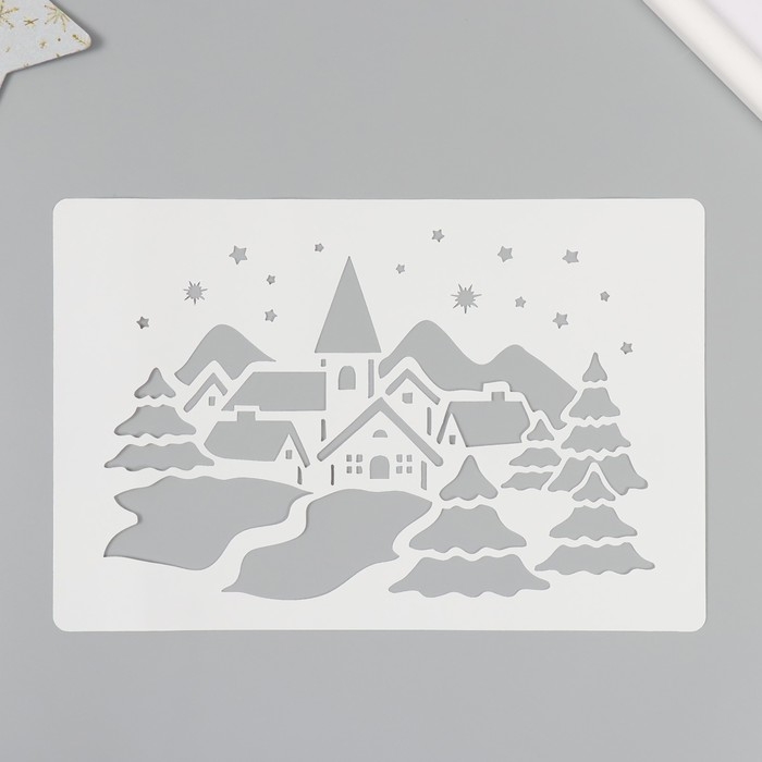 Трафарет пластиковый Трафарет пластиковый "Зимняя деревня", размер 16х24 см