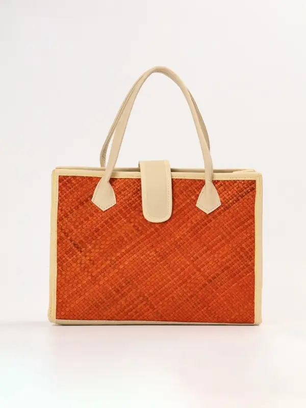 Сумка плетёная на застёжке из пандана, 35&times;12&times;40 см, бежево-оранжевая