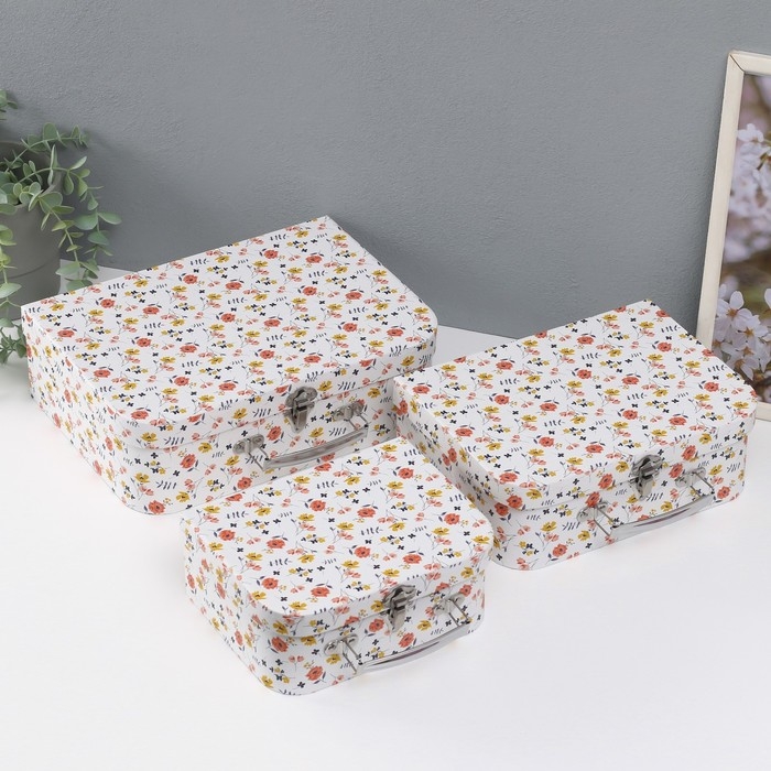 Шкатулка картон сундучок Шкатулка картон сундучок "Цветочная" набор 3 шт 29,5х21,5х9,6 24,5х18,5х9 19,5х15,5х8,2 см 1023563