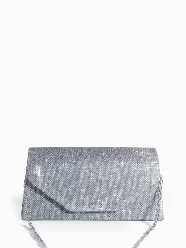 Сумка-клатч на магните, длинная цепь, цвет серебристый