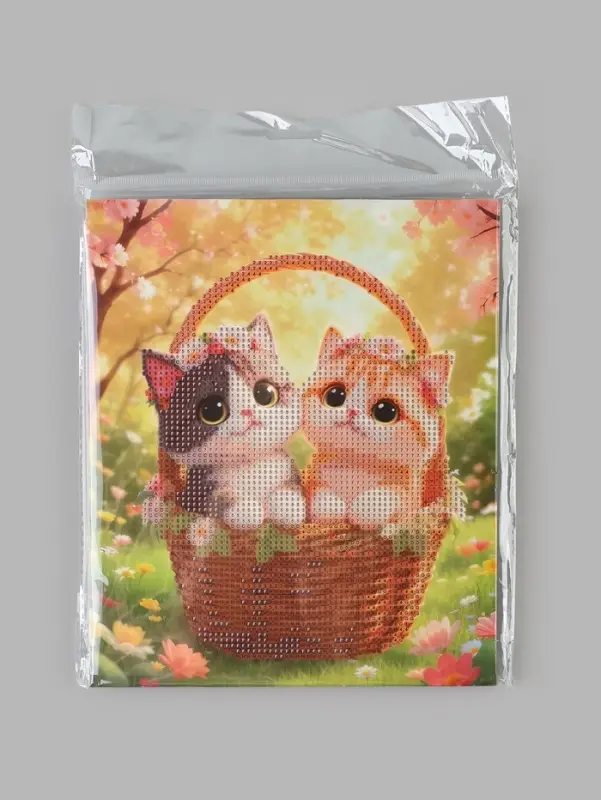 Алмазная мозаика &laquo;Котики в корзинке&raquo; 21&times;25 см, с мольбертом