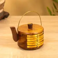 Подставка под горячее "Чайник" с золотыми вставками (набор 6 шт), 10х12х8 см, дерево шишам Подставка под горячее "Чайник" с золотыми вставками (набор 6 шт), 10х12х8 см, дерево шишам