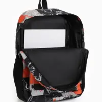 Рюкзак школьный на молнии, с карманами, с принтом, размер 30&times;13&times;42 см, чёрный/оранжевый