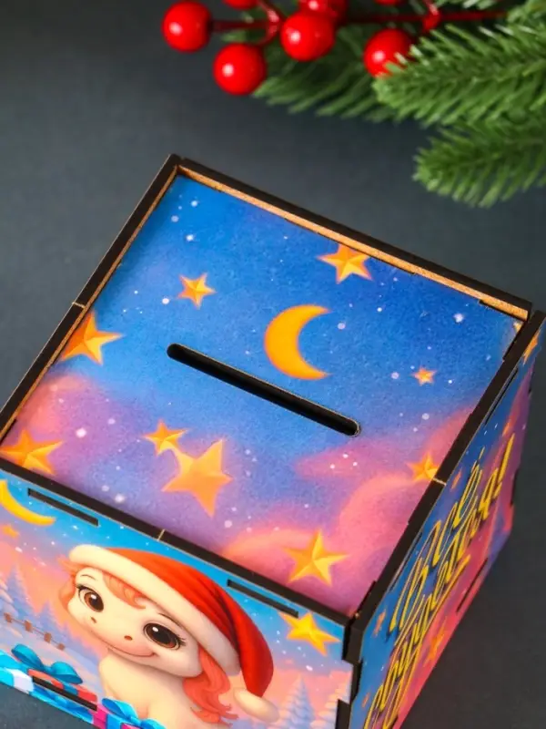 Деревянная копилка для денег &laquo;Лошадка новогодняя. Все сбудется&raquo;, куб, 10&times;10&times;10 см, (набор 7 деталей)