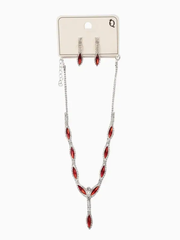 Набор 2 предмета: серьги, колье &laquo;Листопад&raquo;, тонкий ромб, красно-белый в серебре, 45 см
