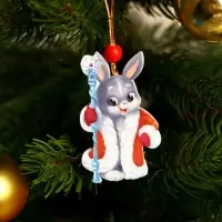 Елочная игрушка новогодняя деревянная «Зайчик с посохом»