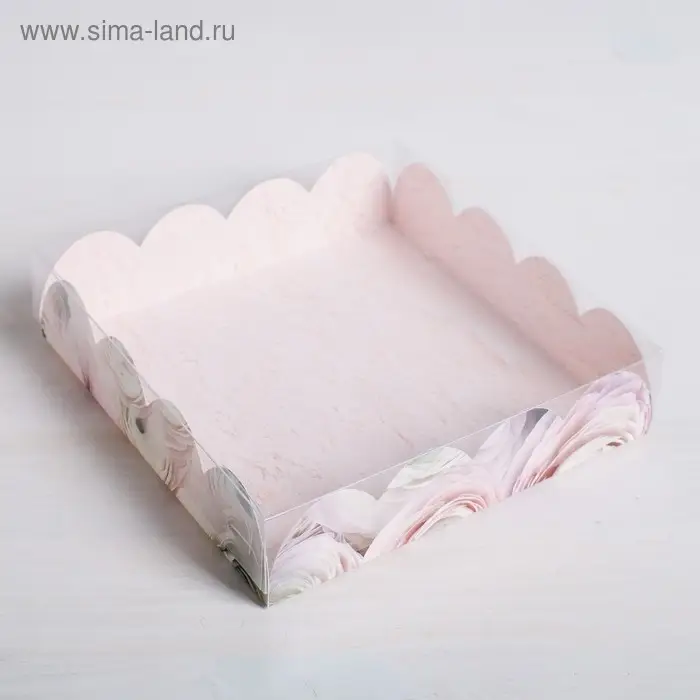 Коробка для печенья, кондитерская упаковка с пластиковой крышкой, &laquo;Цветы&raquo;, 13 х 13 х 3 см
