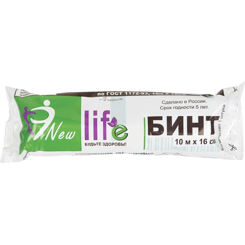 Бинт стер. 10мx16см, Life (инд зеленая уп, пл.36г) ШК06233