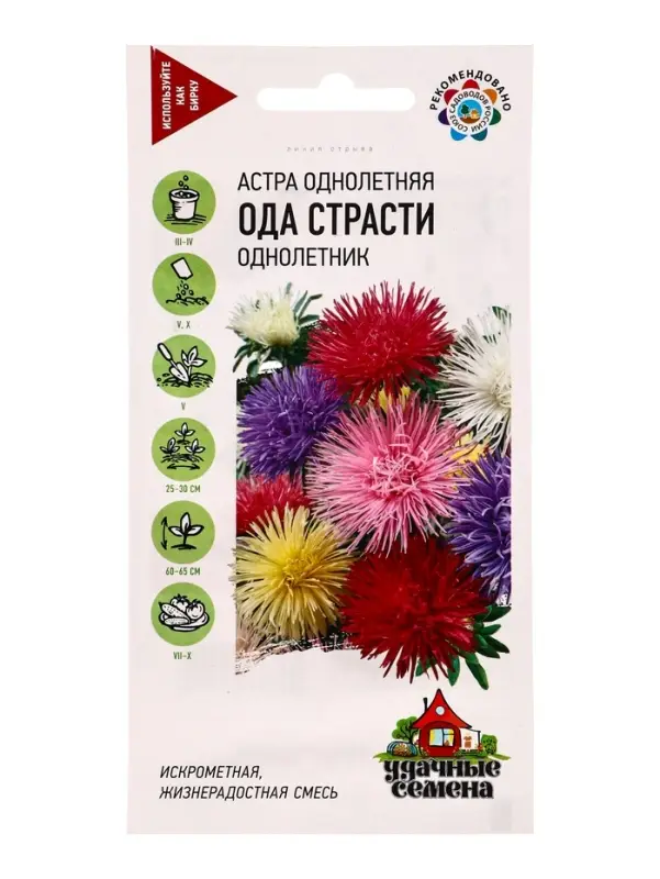 Семена цветов Астра Ода страсти, однолетняя (игольчатая) смесь 0,3 г Уд. с.