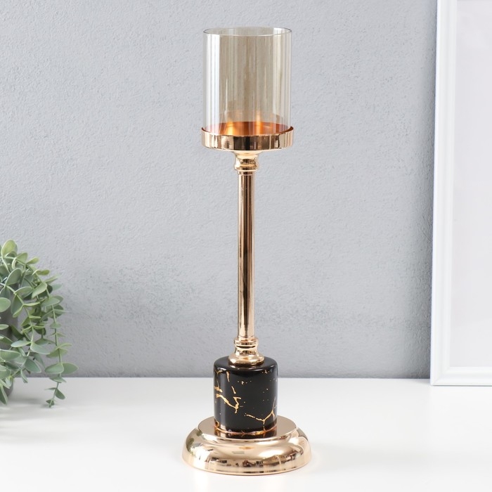 Подсвечник металл, стекло на 1 свечу d=7 см Подсвечник металл, стекло на 1 свечу d=7 см "Марсия" золото 12х12х38 см