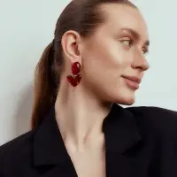 Серьги &laquo;Сердце&raquo; винтаж, красные в золоте