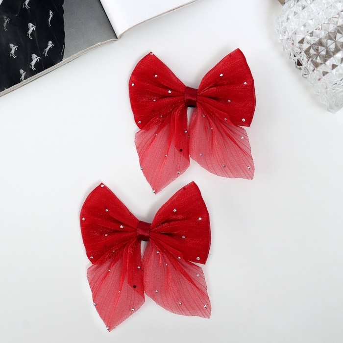 Зажим для волос  Зажим для волос "Марта" (набор 2 шт) переливы, 7,5 см, красный