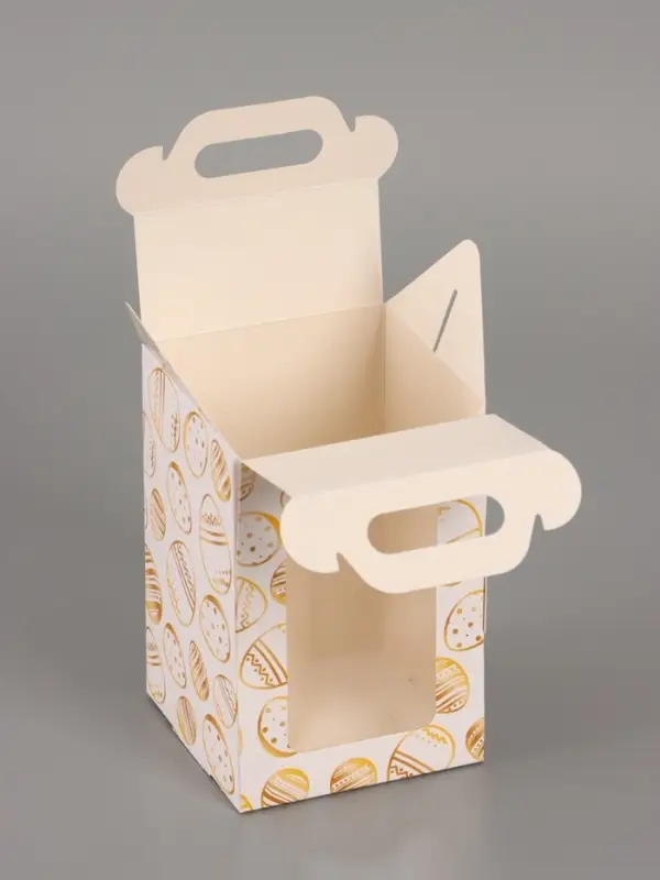 Пасхальная коробочка с окном и с ручкой "Золотые яйца" 10 х 10 х 15 см