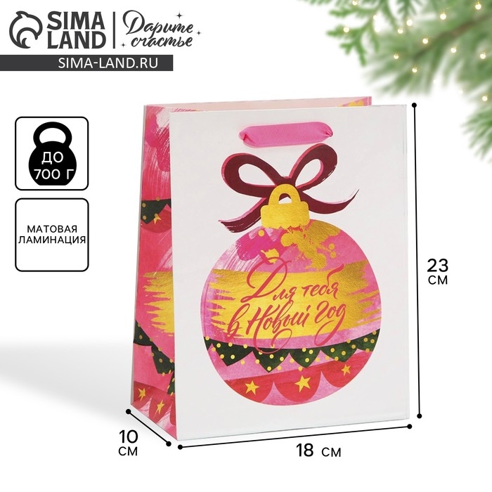 Пакет подарочный новогодний ламинированный «Для тебя в Новый Год», MS 18 х 23 х 10 см Пакет подарочный новогодний ламинированный «Для тебя в Новый Год», MS 18 х 23 х 10 см