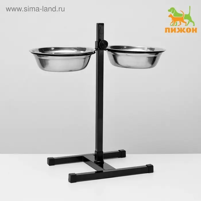 Подставка с мисками, 2&times;1.5 л, высота 50 см, разборная, чёрная