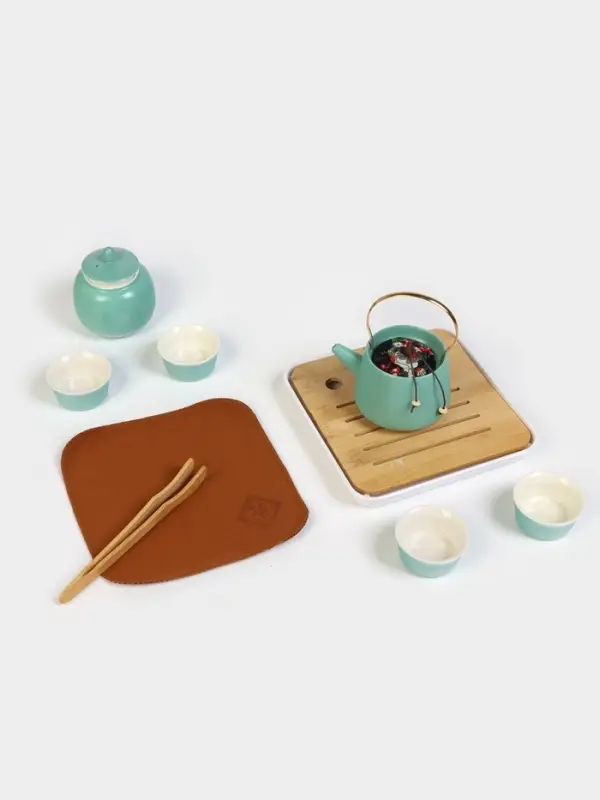 Набор для чайной церемонии &laquo;Хасима&raquo;, 9 предметов, на 4 персоны, чашка 40 мл, чайник 200 мл, керамика, бирюзовый