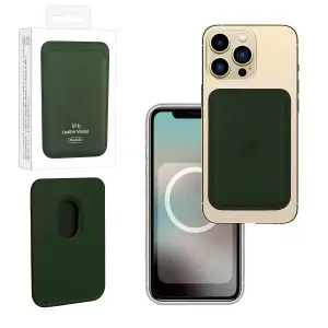 Чехол Leather Wallet Shirt Green iPh 12 - 15 Pro Max (Анимация NFC Clear) с лого