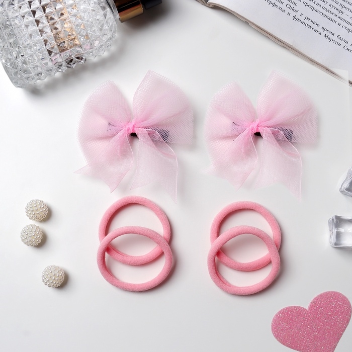 Набор для волос Набор для волос "Кокетка" (4 резинки 4 см, 2 зажима 7 см) нежность, розовый