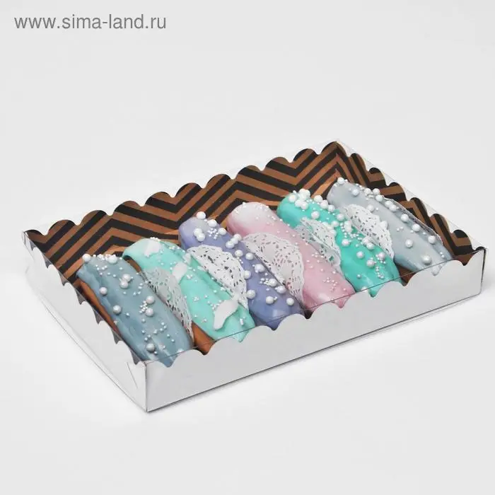 Коробочка для печенья с PVC крышкой  Коробочка для печенья с PVC крышкой "ЗигЗаг", крафт, 22 х 15 х 3 см