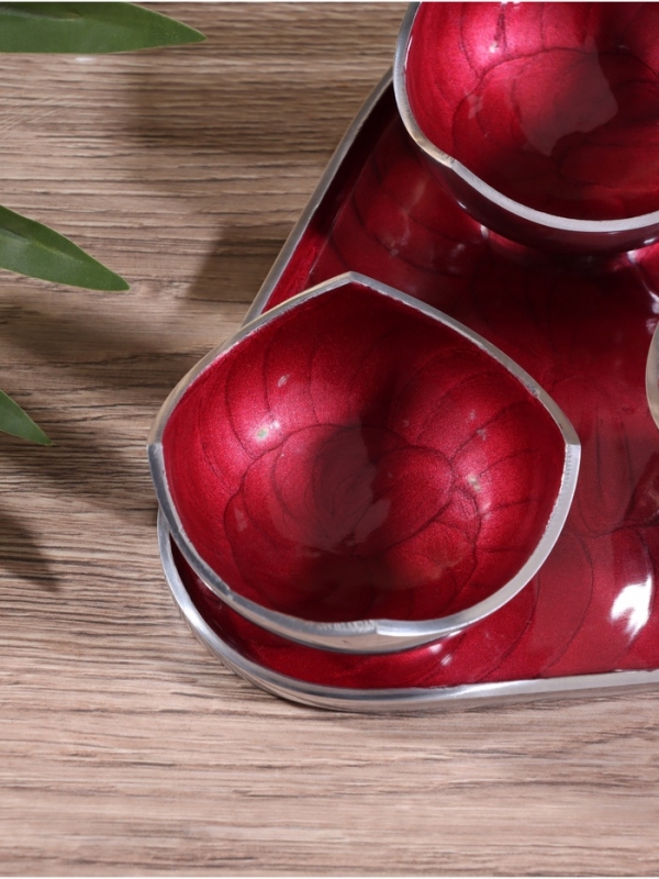 Менажница  Менажница "Бэнкс" (набор 3 шт) 7х7х4 см, на подносе, алюминий,  цв. красный