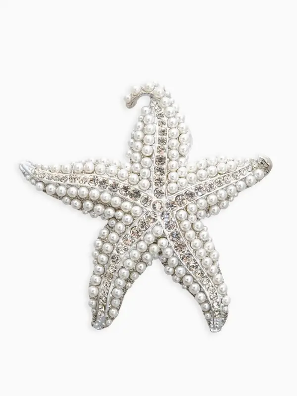 Брошь "Морская звезда", цвет белый в серебре